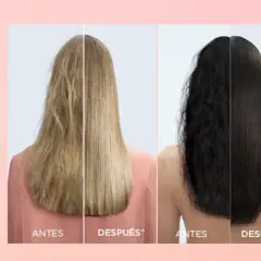 Tres mujeres muestran antes y después de un tratamiento capilar. Logran un pelo liso natural, sin frizz y con efecto queratina duradero.