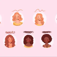 Ilustración de mujeres con distintos tipos de rizos, desde lisos hasta afro.