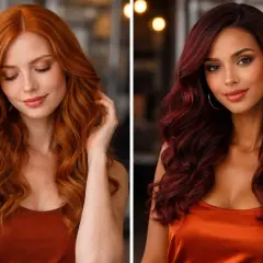 Dos mujeres con estilos de pelo pelirrojo. Una con cabello naranja vibrante y pecas, la otra con un tono borgoña profundo.