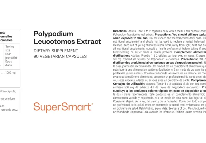 Extracto de hojas de Polypodium leucotomos en cápsulas vegetarianas. 90 cápsulas.