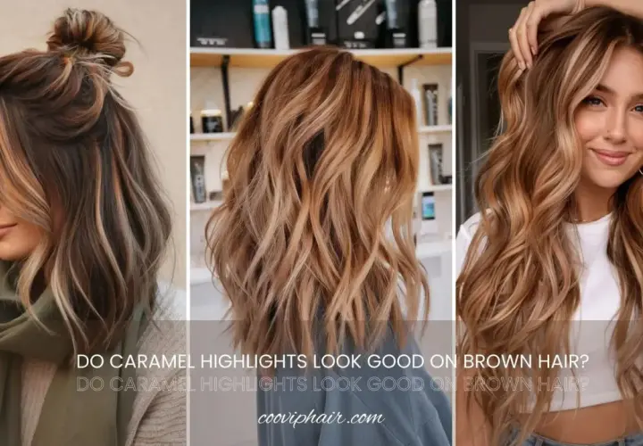 Tres estilos de cabello con mechas color miel y caramelo, que realzan la belleza de los tonos castaños.