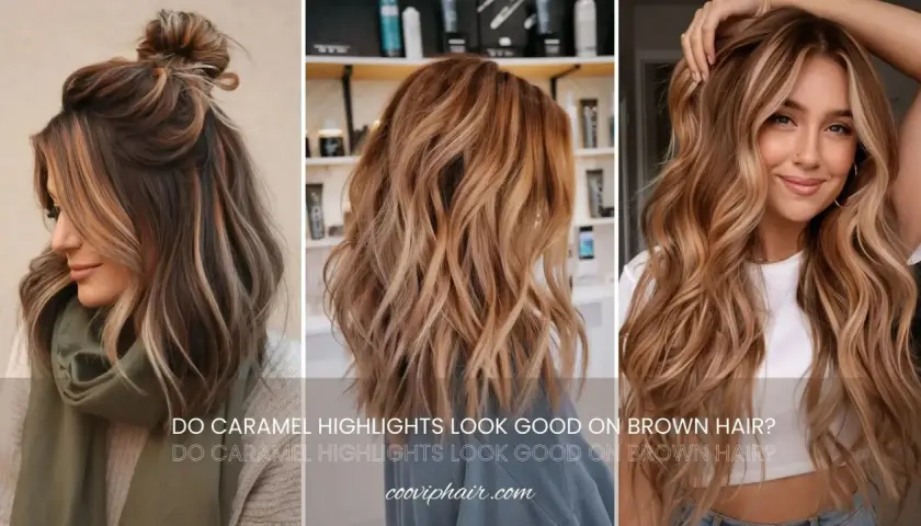 Tres estilos de cabello con mechas color miel y caramelo, que realzan la belleza de los tonos castaños.