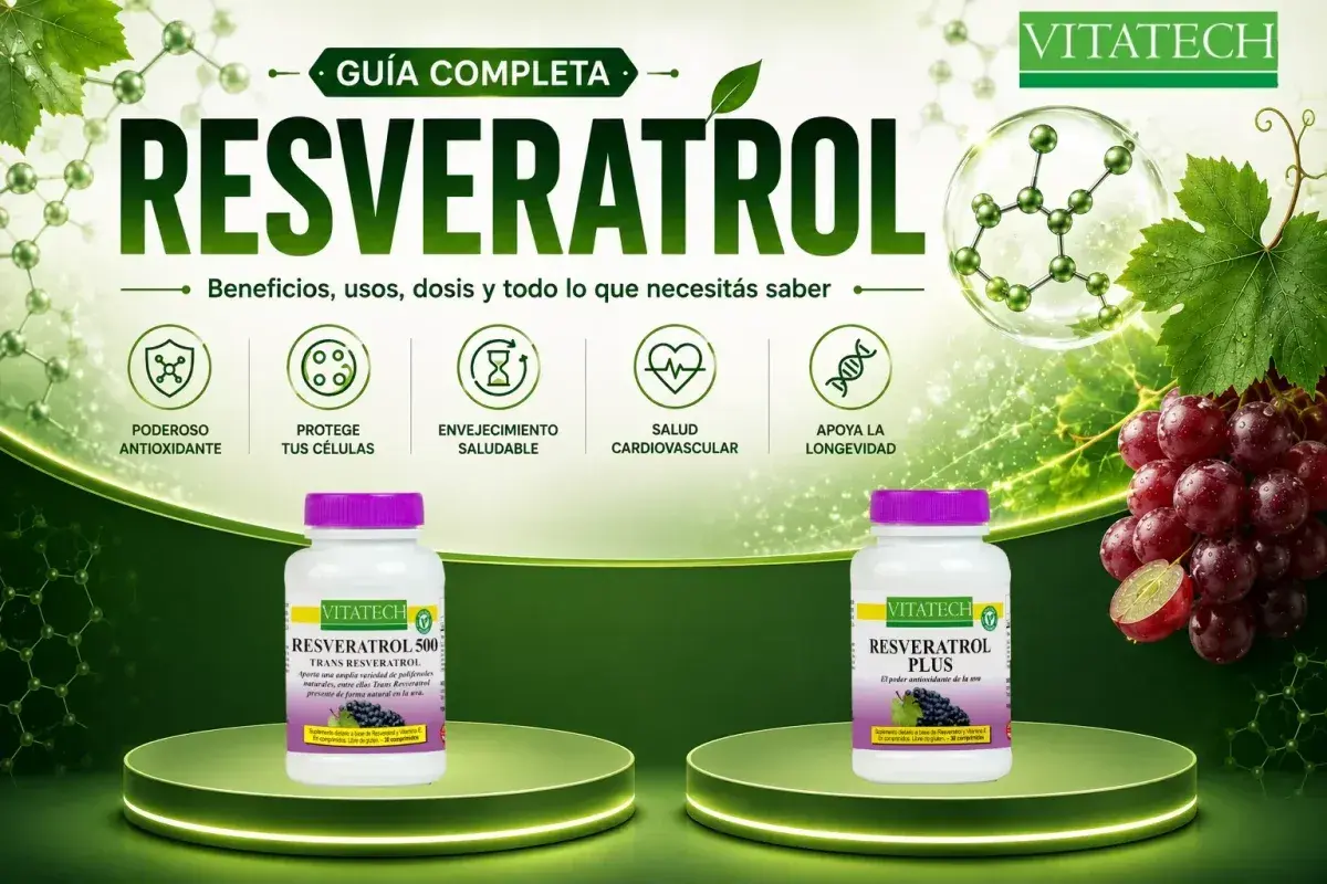 Descubre para qué sirve el resveratrol: potente antioxidante, protege tus células y apoya la longevidad. Guía completa de Vitatech.