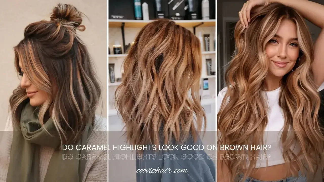 Tres estilos de cabello con mechas color miel y caramelo, que realzan la belleza de los tonos castaños.