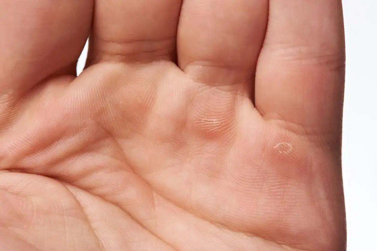 Primer plano de una mano mostrando callos en los dedos de las manos, evidencia de trabajo duro o uso constante.