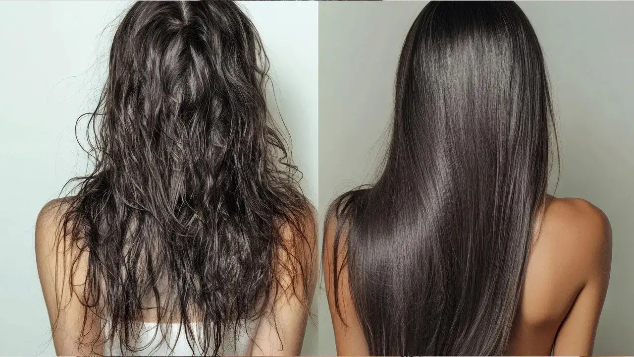 Antes y después: pelo fosco y enredado se transforma en liso y brillante.