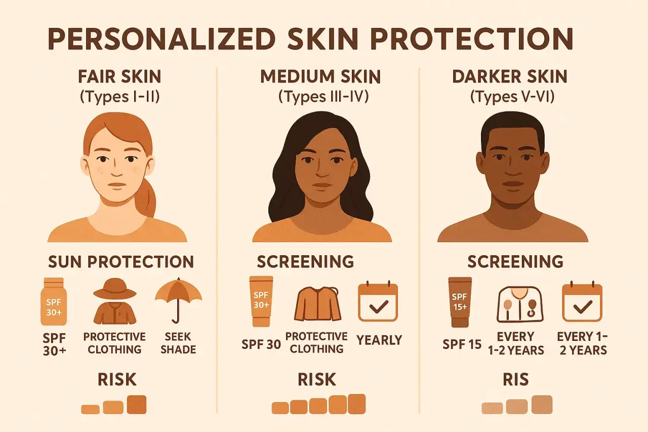 Gu&iacute;a de fototipos de piel: protecci&oacute;n solar y screening para pieles claras, medias y oscuras.
